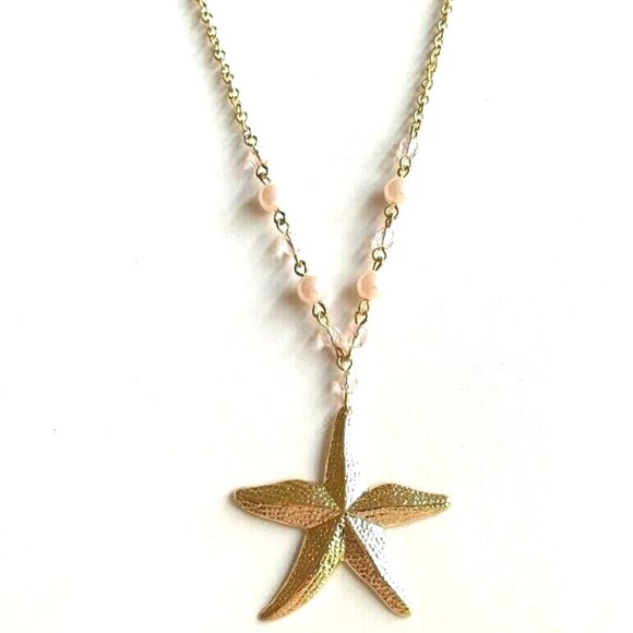 Pearl Starfish Necklace Gold Plated Pink Sea Life Nautical Island Beach 18" - Picture 5 of 9
